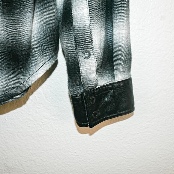 NASTY PIG Men's Button up Shirt Black Grey Plaid Faux Leather trim Sz Medium - Picture 10 of 10